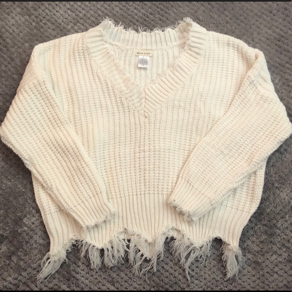 Ivory distressed sweater